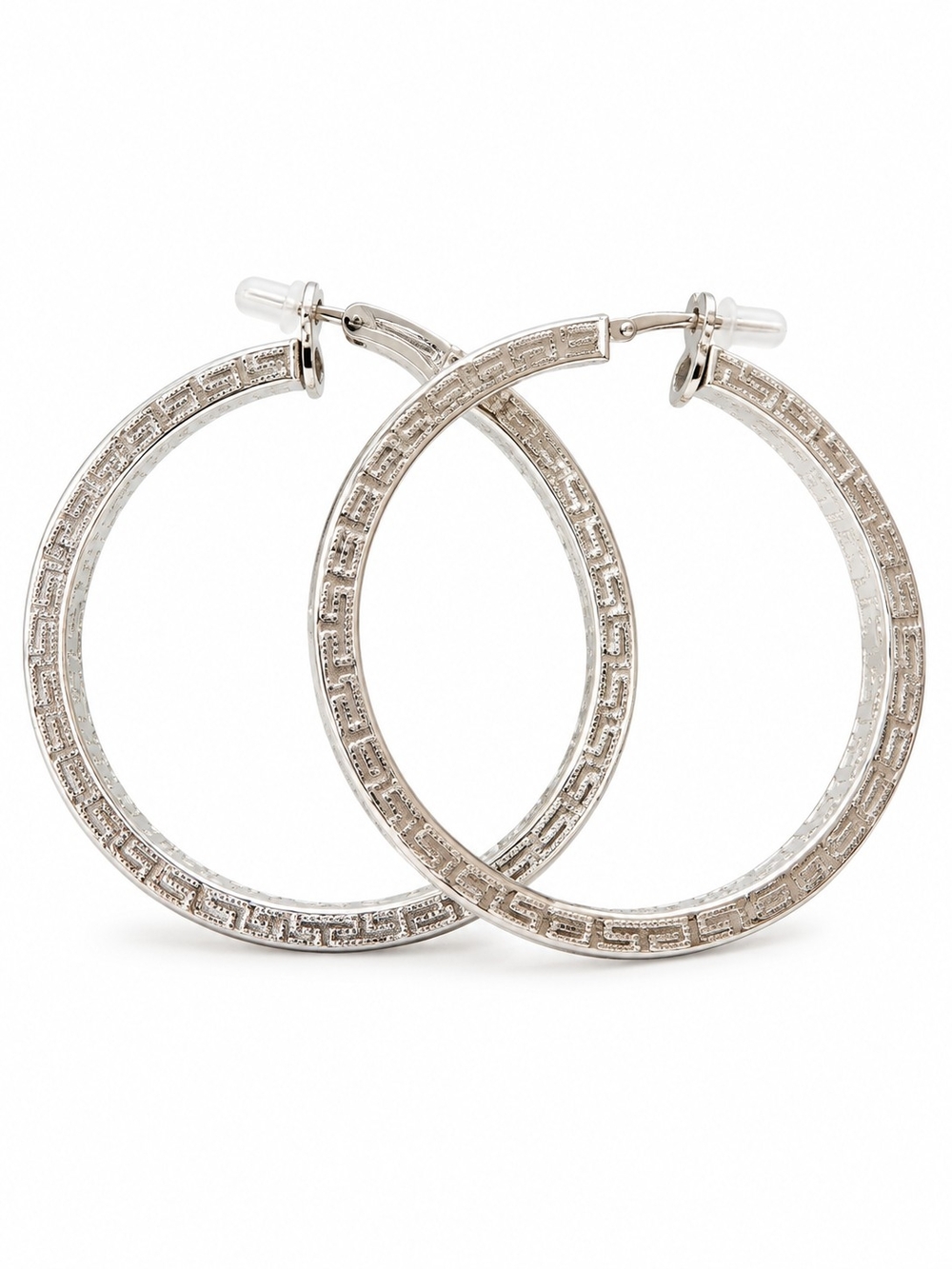 Sterling Silver Greek Key Hoop Earrings – Made in Italy – NIP